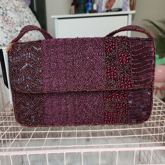 Burgundy Beaded Bag - Picture 1 of 13